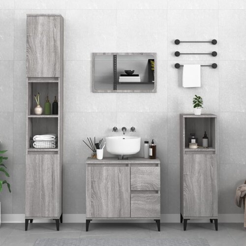 The Living Store Kopalni&amp;scaron;ka omarica siva sonoma 30x30x190 cm inženirski les - Kopalni&amp;scaron;ka Omarica, (21436645) Slike