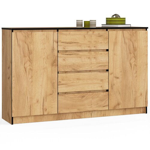 AKORD Komoda, 2 Vrata In 4 Predali, Hrast Craft, (5000332733) Cene
