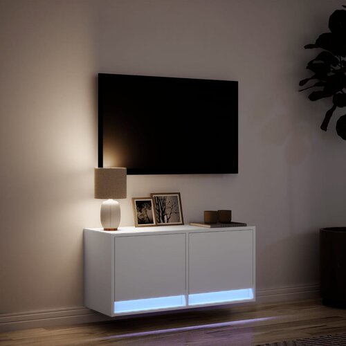  Zidni TV ormarić s LED svjetlima bijeli 80 x 31 x 38 cm Slike