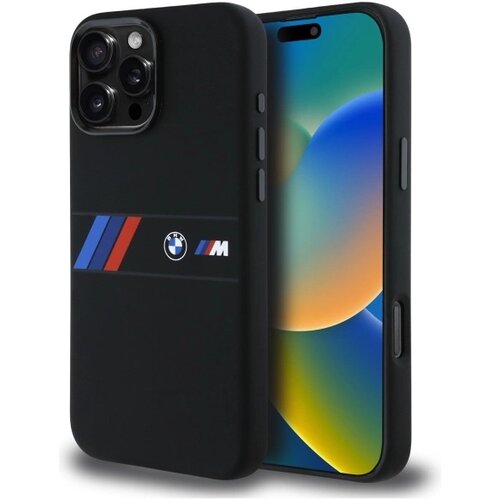 BMW SILIKONSKI OVITEK MIDDLE STRIPE ZA MAGSAFE ZA IPHONE 16 PRO MAX BLACK CASE, (21898913) Cene