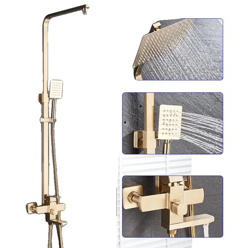 Hownifety Bru&amp;scaron;en zlat tu&amp;scaron; kombiniran set, 8-palčni dežni glava, stenski me&amp;scaron;alni pipa, 8 palcev, (5000161469) Slike