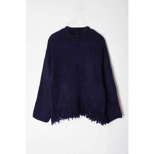 Trendyol Navy Blue Soft Textured Tassel Detailed Knitwear Sweater Slike