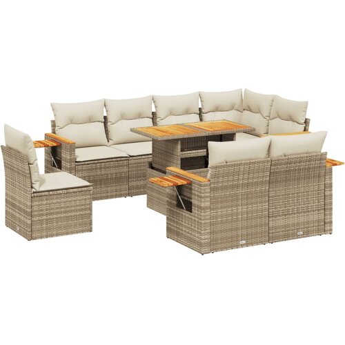 vidaXL 9-dijelni set vrtnih sofa s jastucima bež od poliratana Cijene