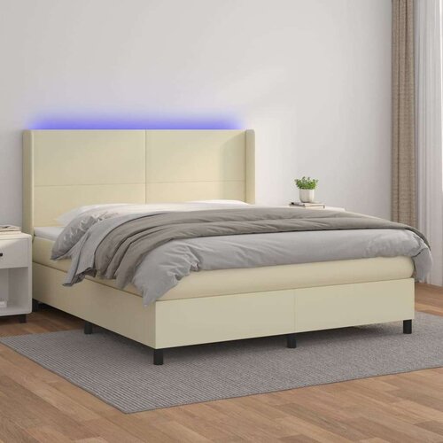  Krevet box spring s madracem LED krem 160x200cm od umjetne kože Cijene