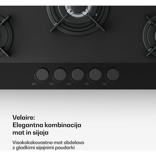 Klarstein Plinska ploča za kuhanje Velaire, 5 plamenika s električnim paljenjem, kompatibilna s prirodnim plinom i ukapljenim naftnim plinom, 10400 W, 90 cm Slike