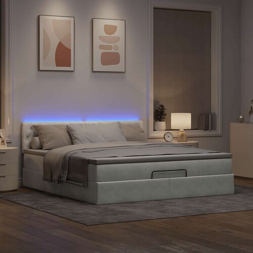  Otomanska postelja z vzmetnico&LEDs svetlo siva 180x200cm žamet Cene