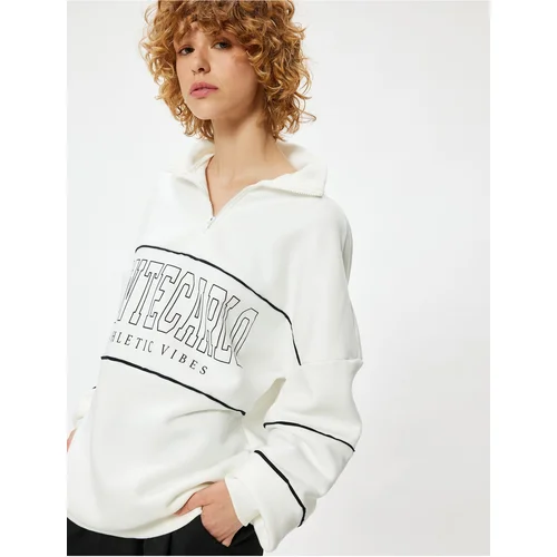 Koton Oversize Sweatshirt Half Zipper College Printed Raised