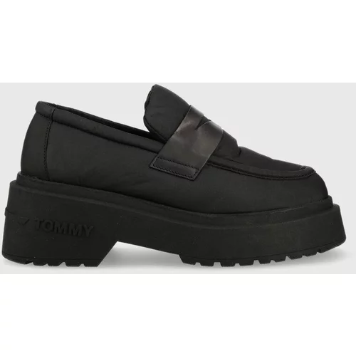 Tommy Jeans mokasini puffer loafer ženski, črna barva, EN0EN02080