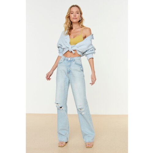 Trendyol Blue Ripped High Waist Wide Leg Jeans Slike
