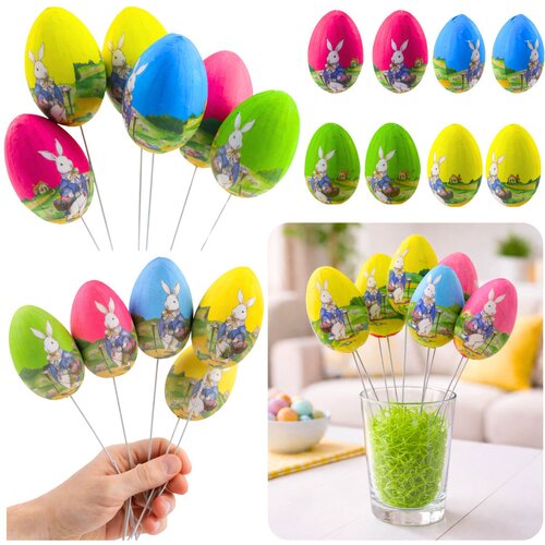  Easter Eggs on a Wire Pick Bunny with a Basket Decoration 6pcs Slike