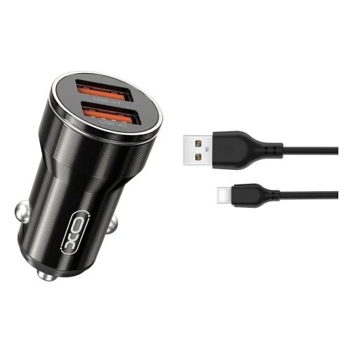 XO car charger CC48 2x USB 2.4A black + USB-C cable Slike