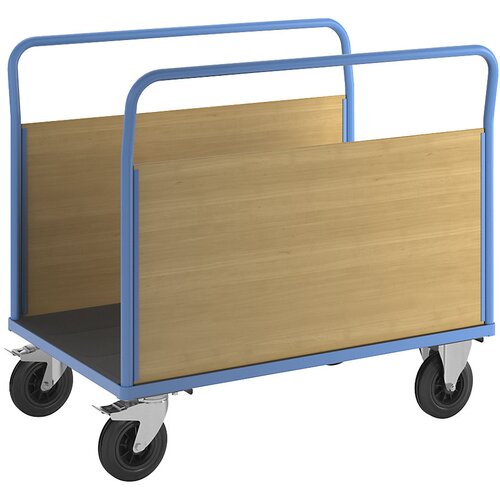 eurokraft pro ploski voziček z lesenimi stenami, z 2 visokima vzdolžnima stenama, dxš 1250 x 800 mm, kolesa iz polne gume Cene