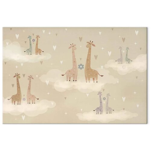  Slika - Love - Colorful Giraffes Floating on Clouds Among Hearts and Stars 60x40 Premium Print Slike
