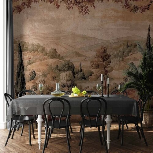 Foto tapeta - Mediterranean landscape - old tapestry with a hill and a lake 300x210 Standard Slike