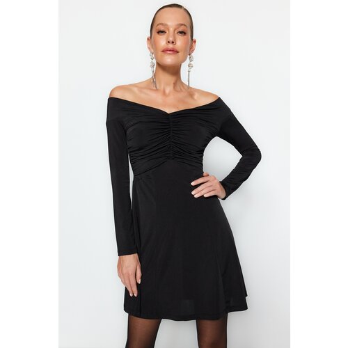 Trendyol Black Evening Dress with Open Waist / Skater Knitted Unlined Evening Dress Slike