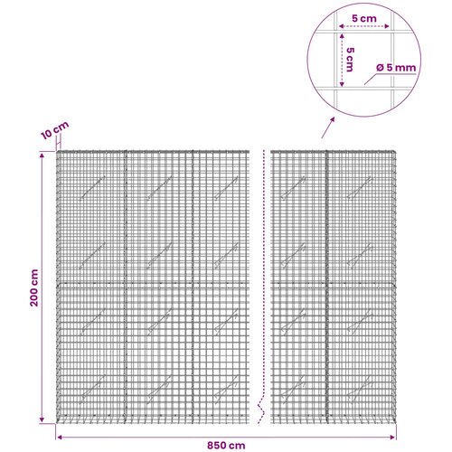  Gabion s 5 mm žicom i mrežom 5x5 cm 950x10x200 cm Slike
