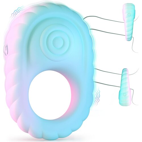 SuperLove Soft Liquid Silicone Vibrating Cock Ring with Buffer Rings Turquoise Slike