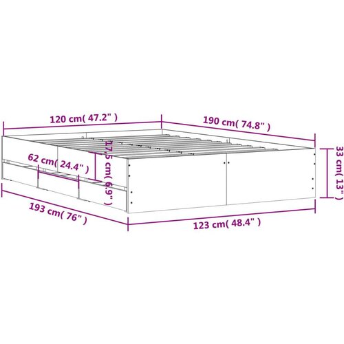 VidaXL Okvir za krevet s ladicama boja hrasta 120x190 cm drveni Slike