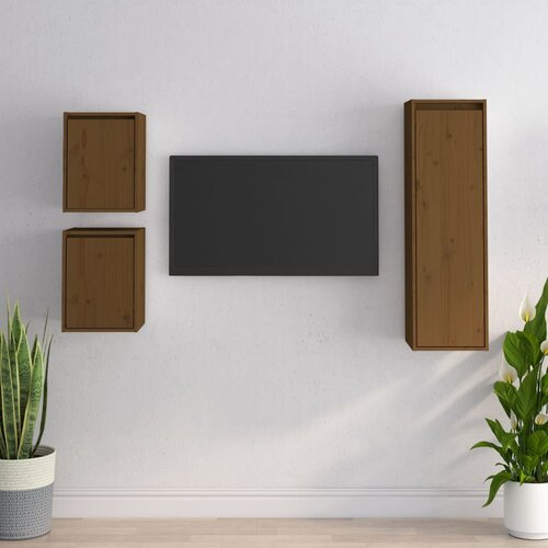 The Living Store TV omarica 3 kosi medeno rjava trdna borovina - TV Omarica, (21375580) Slike