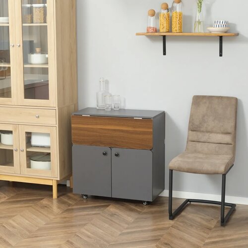  Sklopivi stol s ormarićem 2 stranice 4 kotačića svijetlosiva i tamnosmeđa 70x83x75 cm Slike