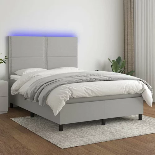  Box spring postelja z vzmetnico LED sv. siva 140x200 cm blago, (20723832)