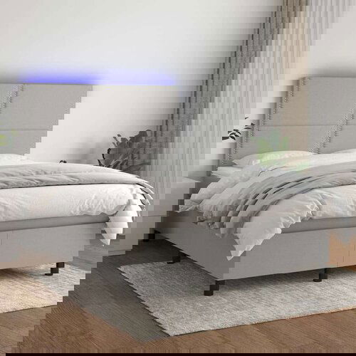  Box spring s madracem LED svjetlosivi 140x200 cm tkanina Slike