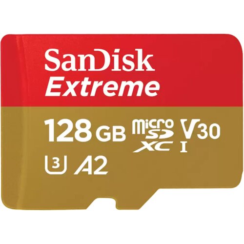 San Disk microSDXC memorijska kartica Extreme 128GB, do 190MB/s, A2, SD adapter Slike