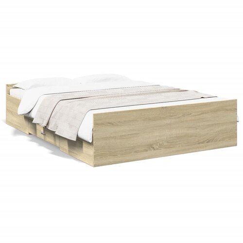 VidaXL Posteljni okvir s predali sonoma hrast 140x190cm inženirski les Slike