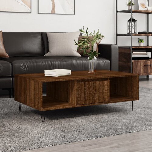 VidaXL Klubska mizica rjavi hrast 104x60x35 cm inženirski les Slike