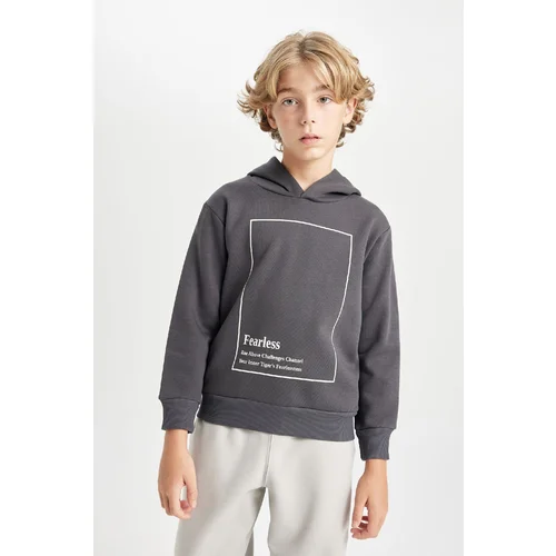 Defacto Boy's Hooded Printed Thick Sweatshirt