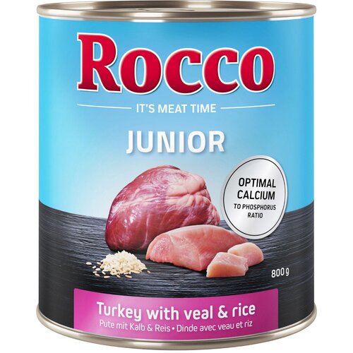  Varčno pakiranje Rocco Junior 24 x 800 g - Puran s telečjimi srci & rižem Cene