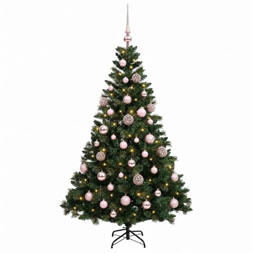  Umjetno božićno drvce s kuglicama 120 cm 150 LED lampica - Zelena 120 cm s LED-ima i ružičastim lopticama Slike