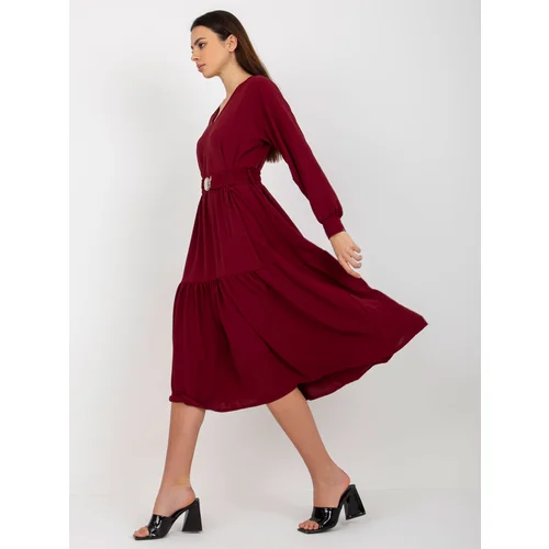 Fashion Hunters Burgundy midi dress with frill OCH BELLA