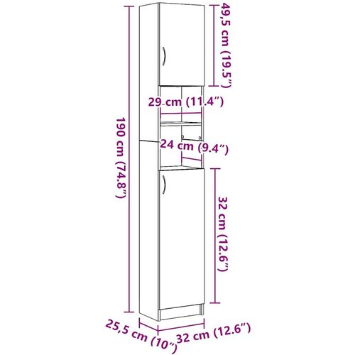 VidaXL Kupaonski ormarić staro drvo 32x25,5x190 cm konstruirano drvo Slike