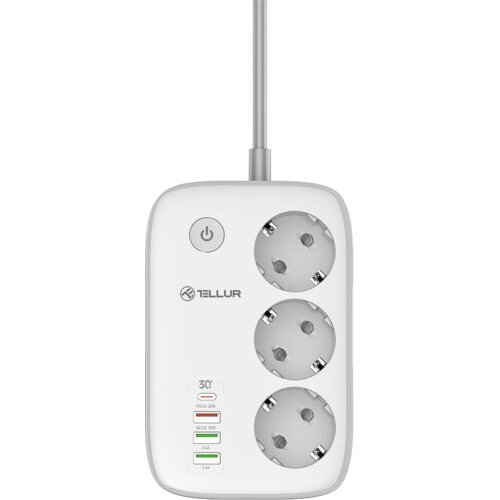 Tellur SMART WIFI POWER STRIP, 3 OUTLETS PD30W, QC18W, 2XUSB 2.4A, 2500W, 10A, 2M, (08-tll331521) Cijene