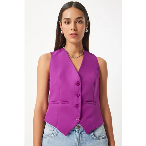 Happiness İstanbul Women's Purple Short Fitted Woven Vest