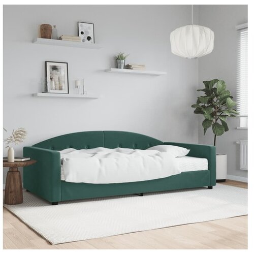 VidaXL Dnevna postelja z vzmetnico temno zelena 100x200 cm ž Slike