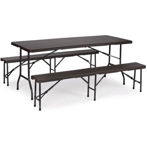 Modern Home catering stol 180 cm + 2 klupe - smeđi rattan Slike