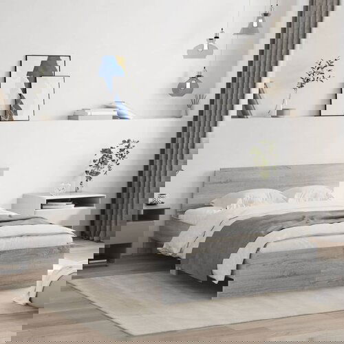  The Living Store Posteljni okvir z vzglavjem siva sonoma 135x190 cm - Posteljni Okvir, (21523891) Cene