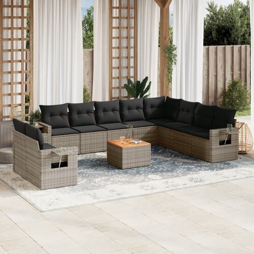 vidaXL 11-dijelni set vrtnih sofa od poliratana s jastucima sivi Cijene
