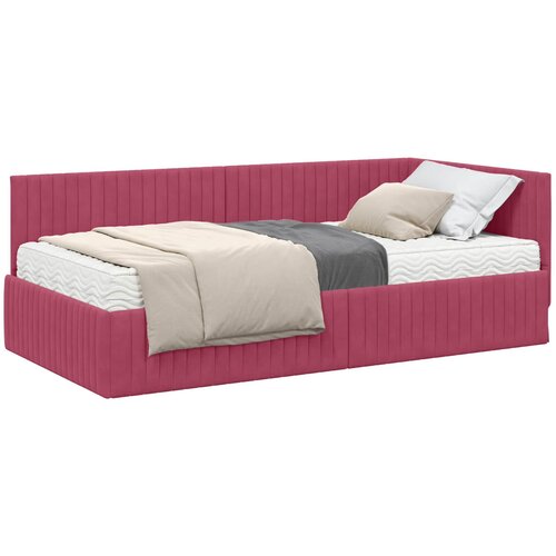 vidaXL Kutni krevetni okvir s madracem 2 pcs Zelena Baršun - boja crnog vina 100 x 200 cm Cene