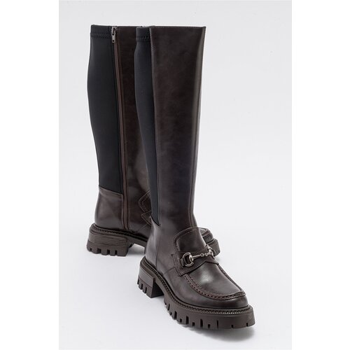 LuviShoes CHAPEL Women&amp;#039;s Brown Skin Buckle Stretch Detail Women&amp;#039;s Boots Slike
