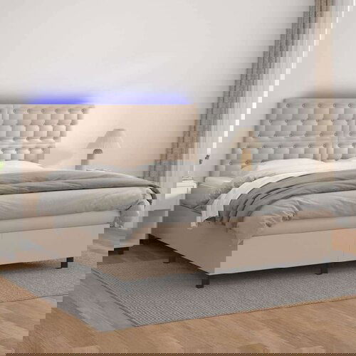  Krevet box spring madrac LED cappuccino 180x200cm umjetna koža Slike