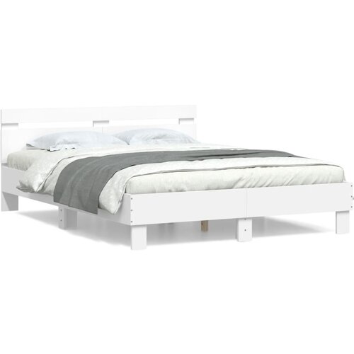 VidaXL Posteljni okvir z vzglavjem bel 150x200 cm inženirski les Slike