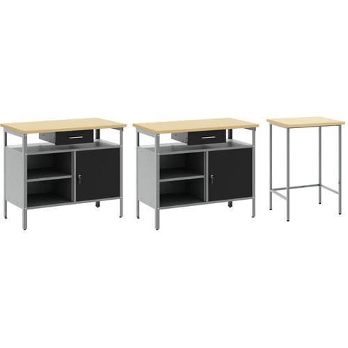  Set radnog stola 3 pcs Crvena i siva Čelik s prahom premazan Slike