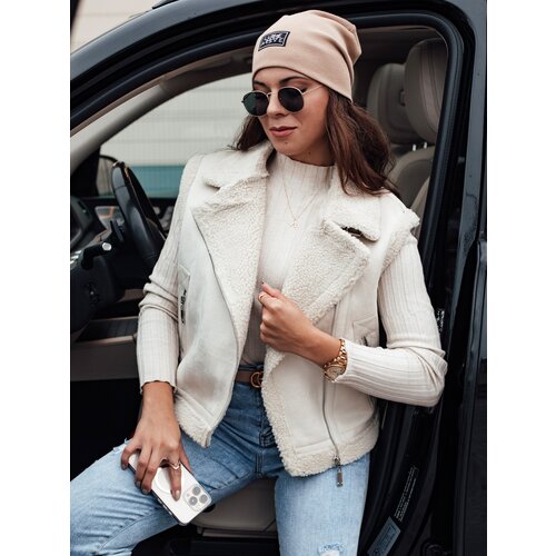 DStreet Women&amp;#039;s suede vest with fur WOOLZIP white Slike