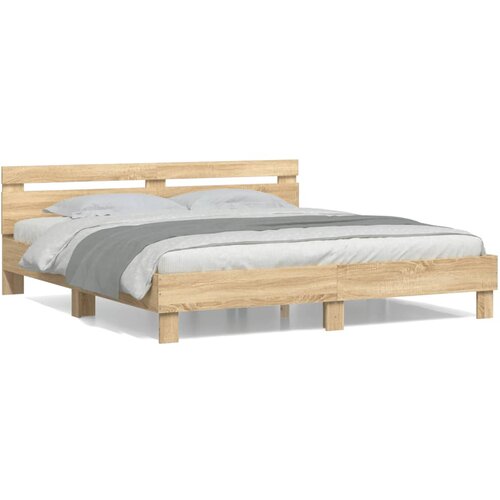 VidaXL Okvir za krevet s uzglavljem boja hrasta 200x200 cm drveni Slike