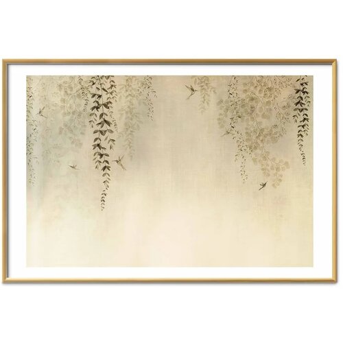  Plakat - Beige Hummingbirds 90x60 Zlatni okvir s margom Cene