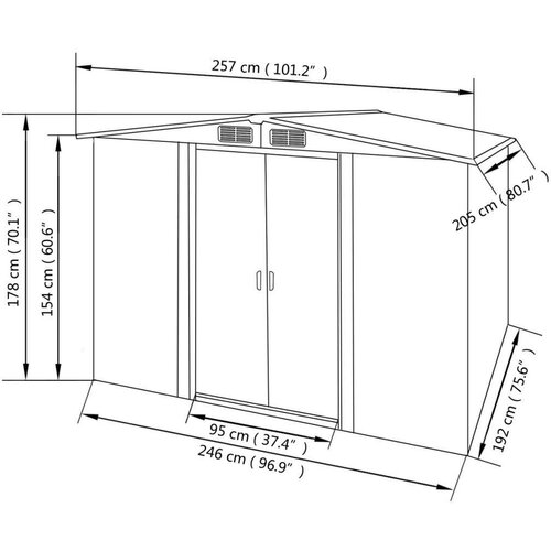 VidaXL Vrtna kućica za pohranu zelena metalna 257 x 205 x 178 cm Slike