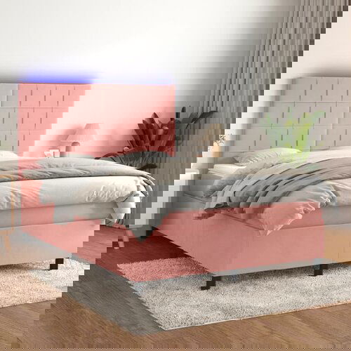 The Living Store Box spring postelja z vzmetnico LED roza 80x200 cm žamet - Box Spring Postelja, (21490749) Cene